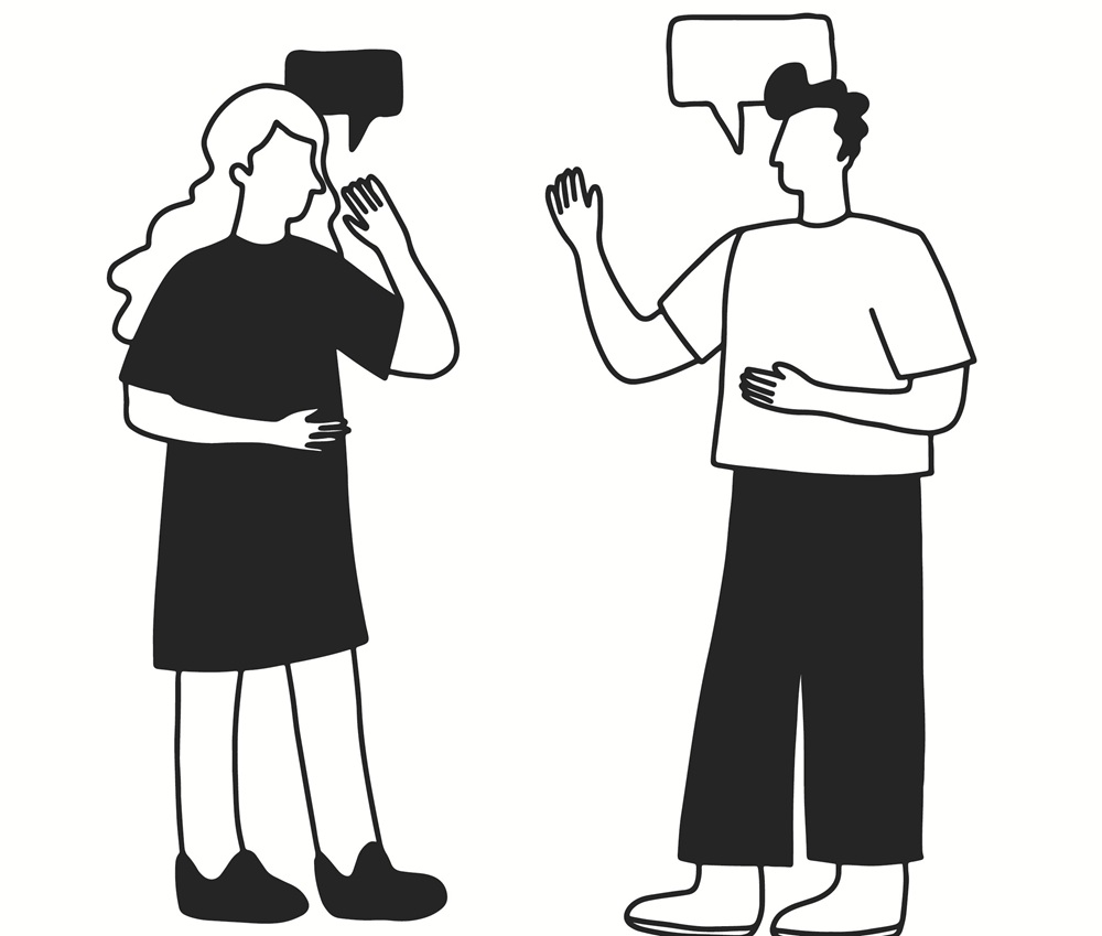 Illustratie van twee mensen die met elkaar praten