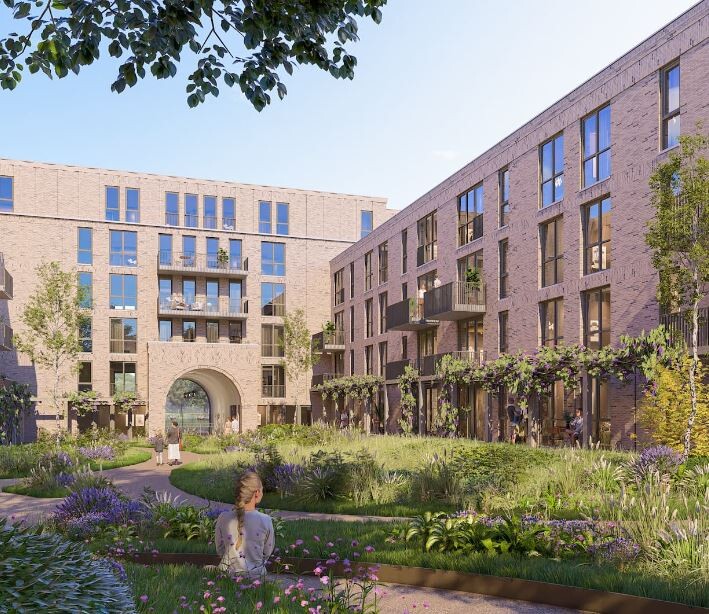 Impressie van de binnentuin bij de nieuwbouw Huize Bijdorp