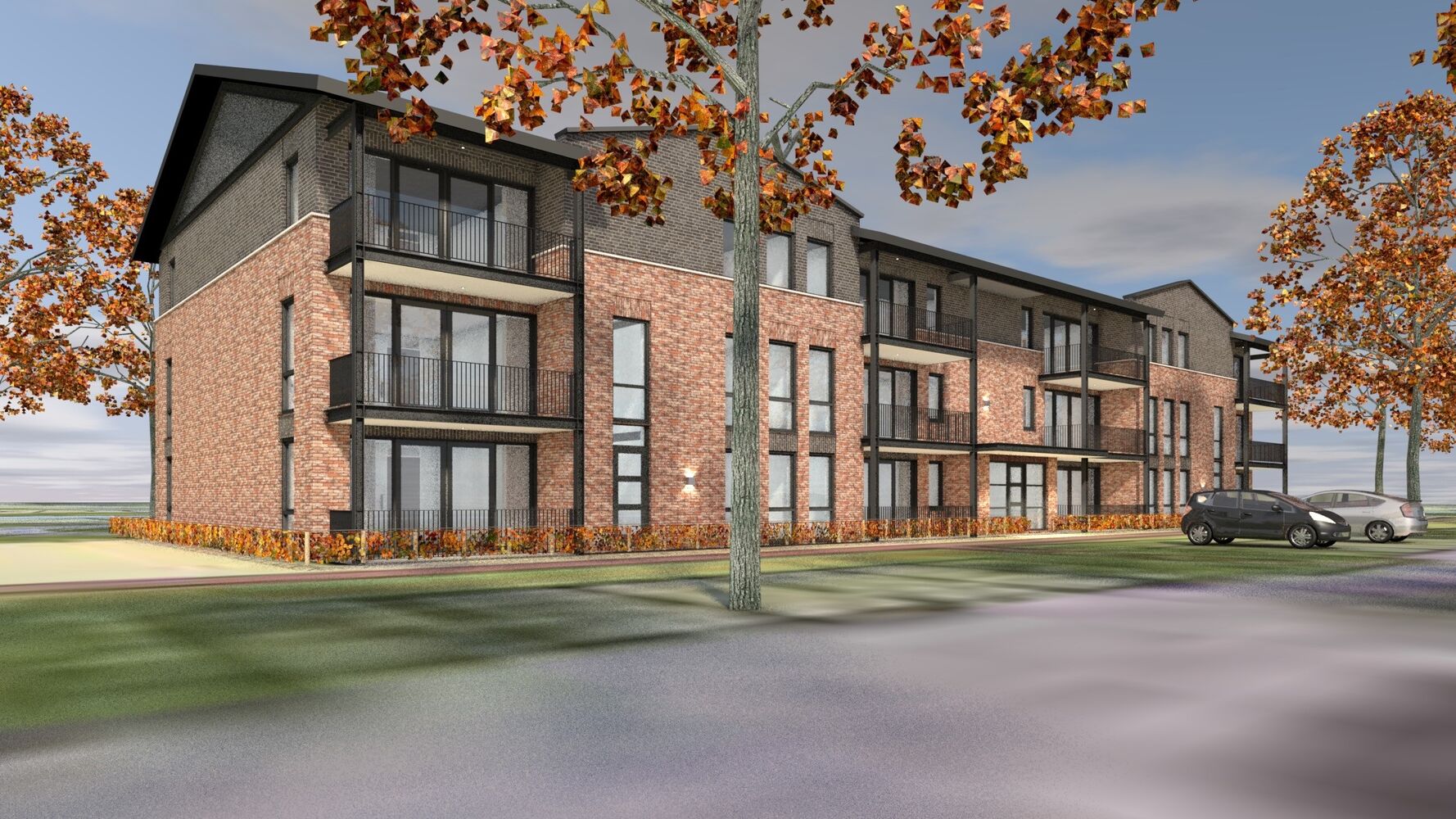 Artist impression tekening van hoe het appartementencomplex eruit gaat zien