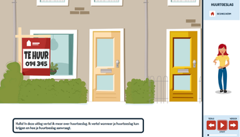 Afbeelding van het beginscherm van Steffie huurtoeslagen met tekening van een huis en vrouwelijk figuurtje Steffie
