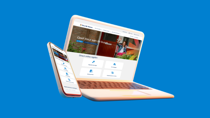 telefoon en laptop met de kleurrijk wonen website
