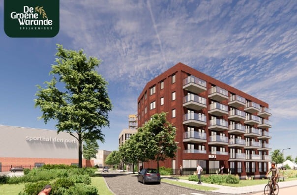 artist impressie gebouw c rode bakstenen en balkons