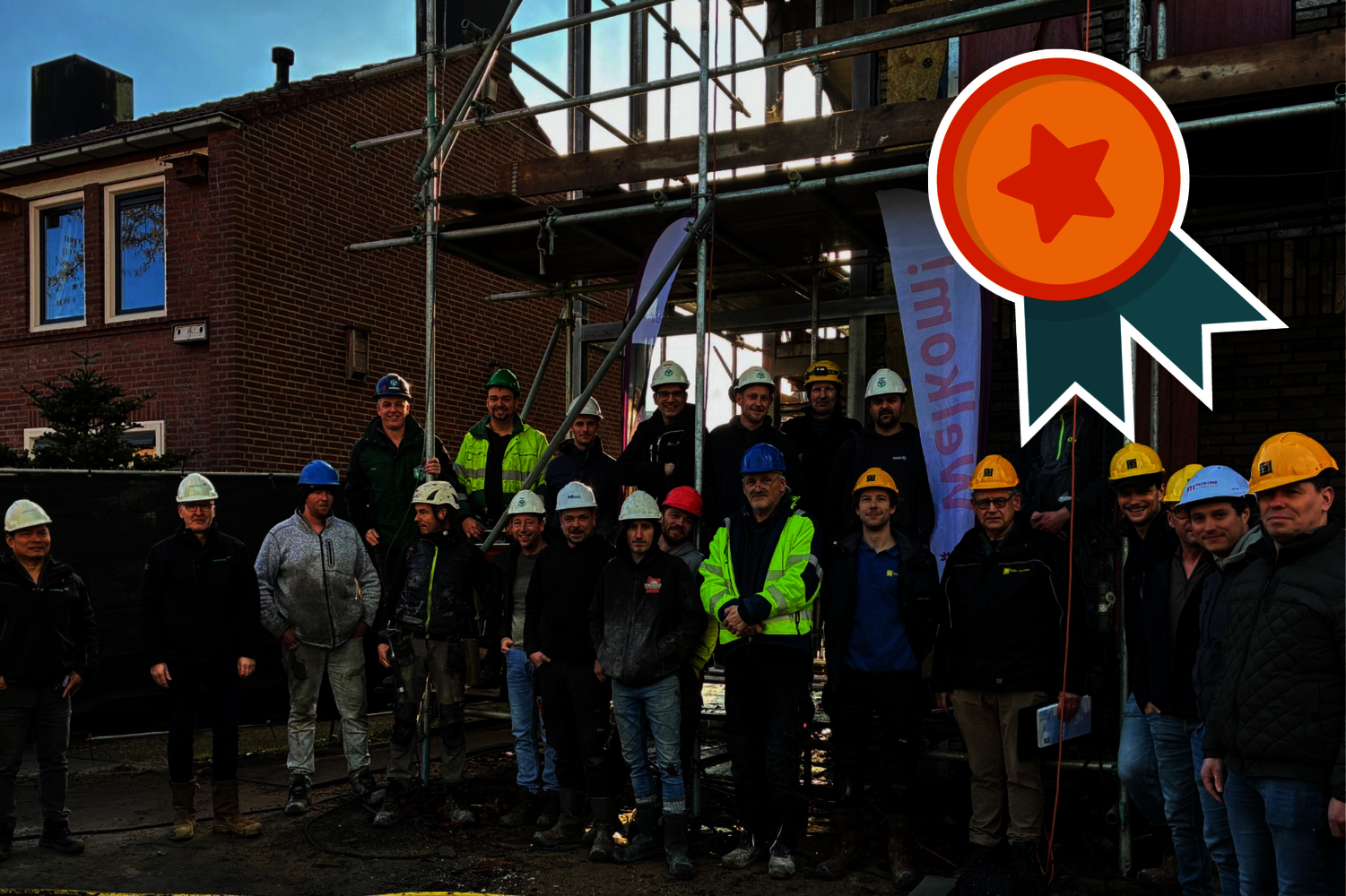 alle bouwmedewerkers op de foto voor nieuwbouw Brugstraat in Gennep