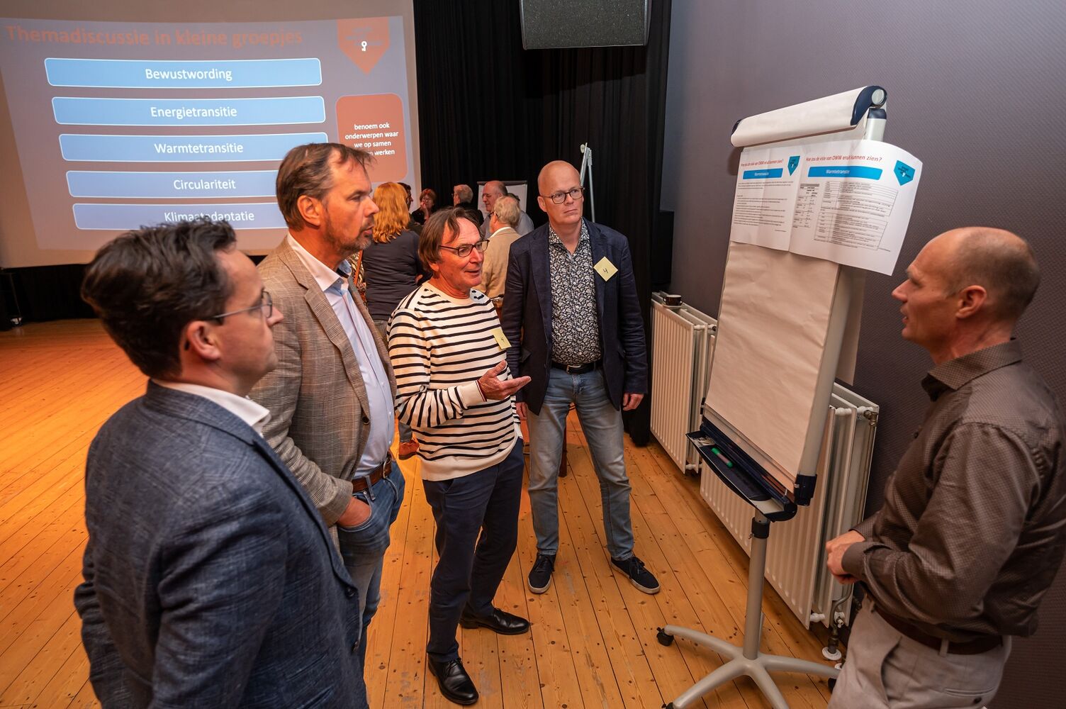 Op het beeld zijn collega's van Oost West Wonen en stakeholders bij een flip-over te zien.