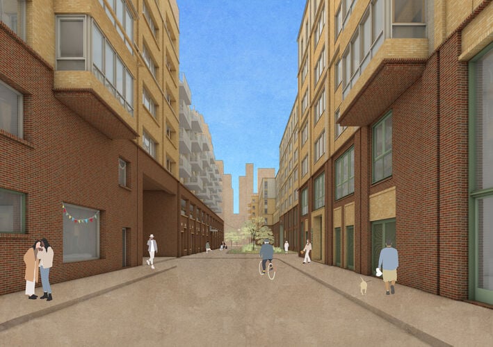 Van der Kunstraat richting de Amstelloper