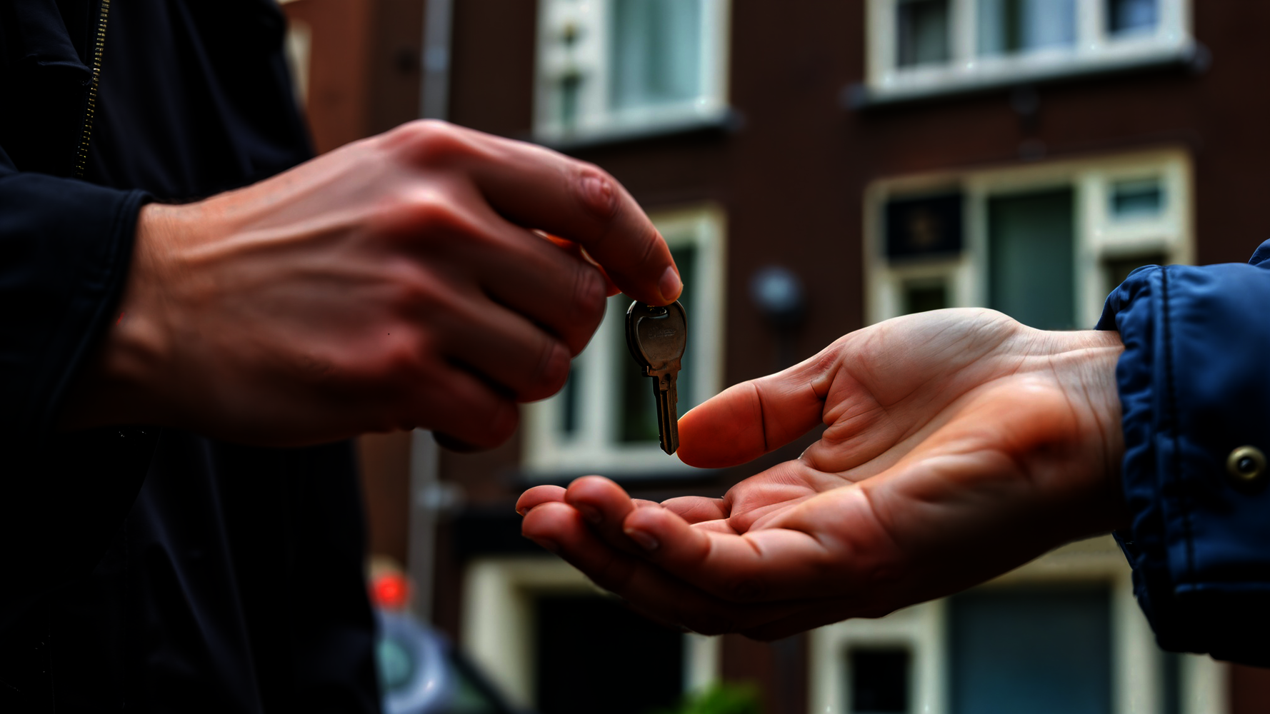 Iemand geeft een sleutel aan iemand anders