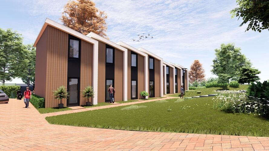 Impressie van de woningen aan de voorzijde