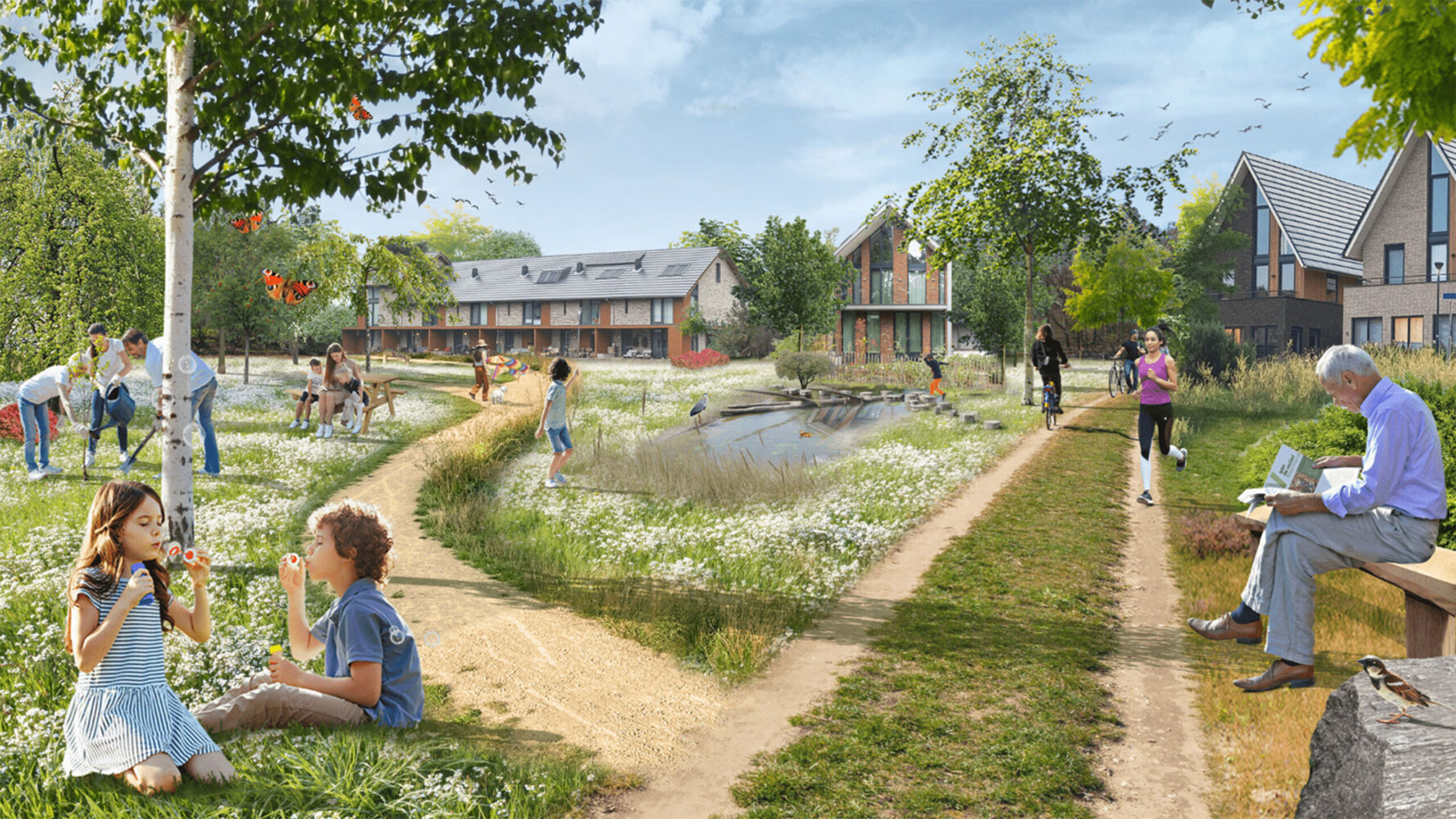 Artist impression van de nieuwbouwwoningen in het project Aan de Vallei in Roermond.