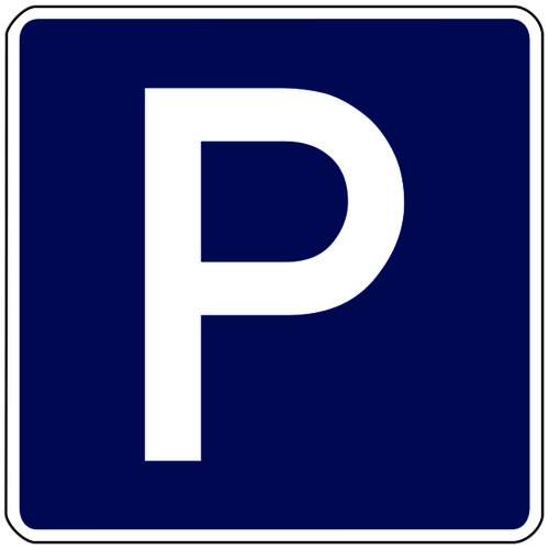 Een afbeelding met een witte P en blauwe achtergrond, met dit bord worden parkeergelegenheden aangegeven